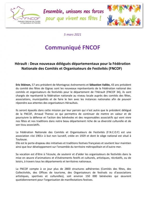 Communiqué FNCOF mars 2021 Hérault 34